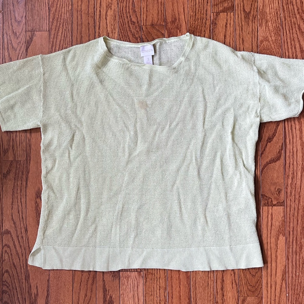 Chicos Metallic Sherbet Green Knit Top